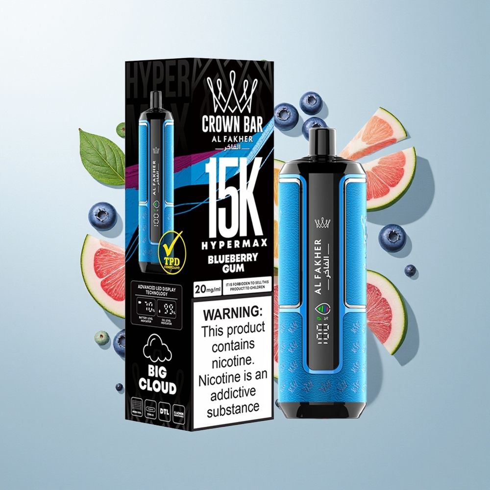Al Fakher Crown Bar 15K Hypermax 22ml Једнократна вејп Borovnica Žvakaća Guma