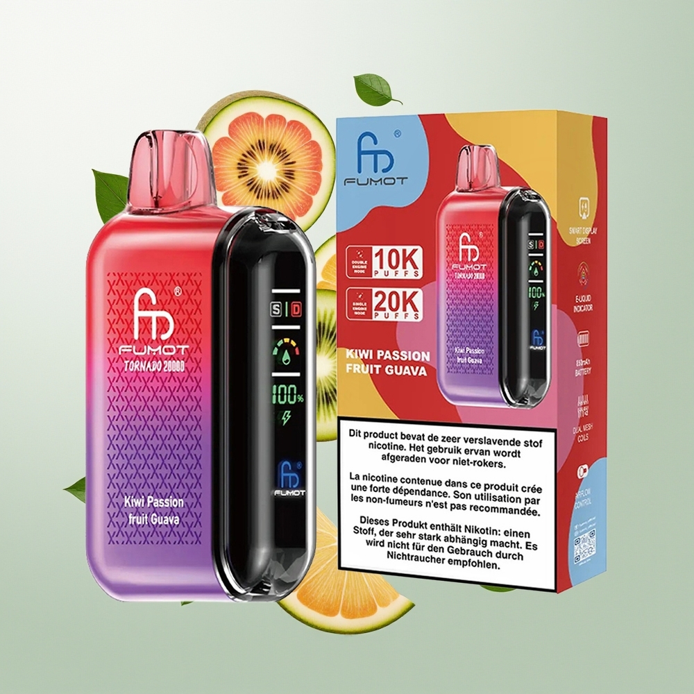 Fumot Tornado 20000 Pufova Kiwi Pasulj Guava Dual Mesh Smart Display