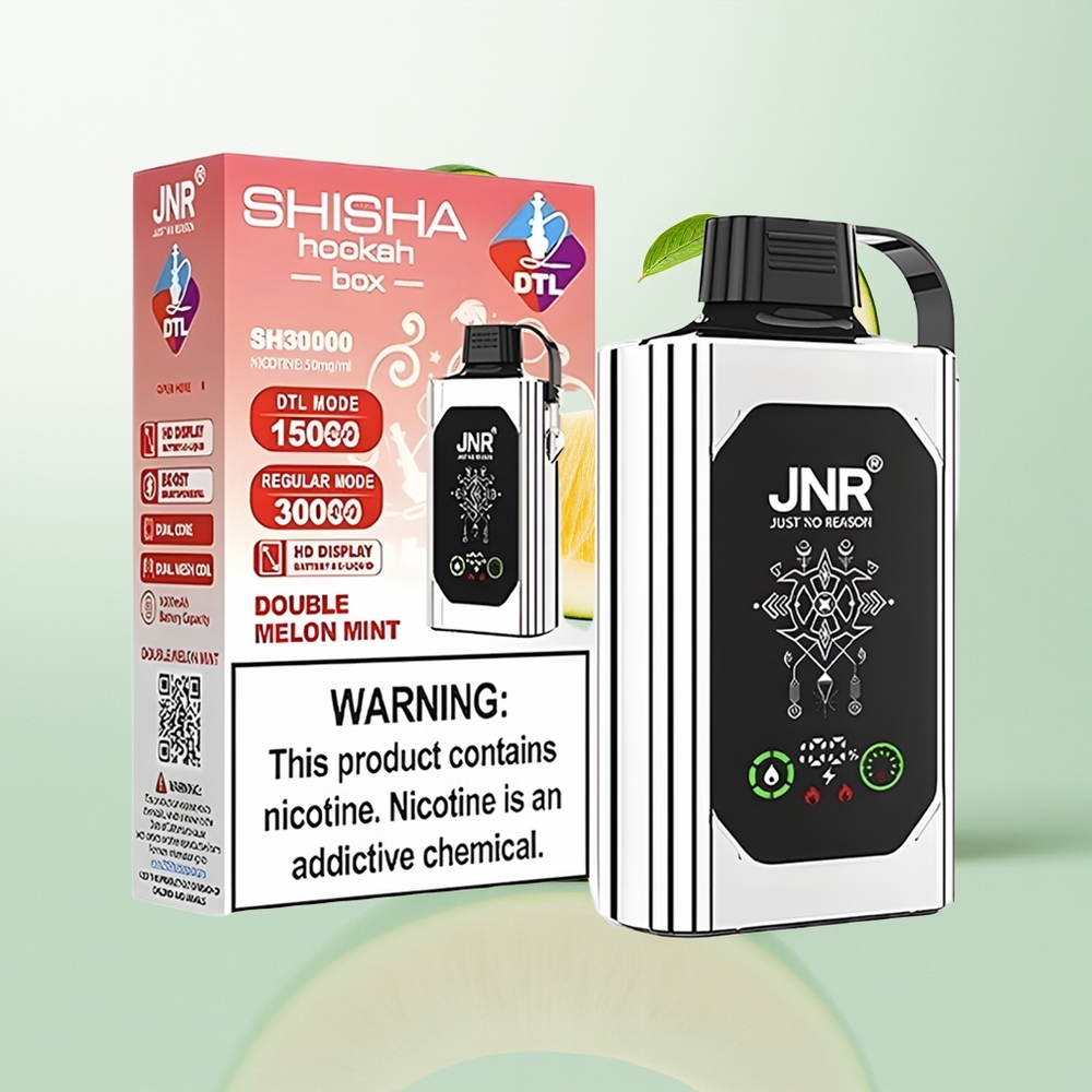 JNR Shisha Hookah Box 20500 Puffs Dual Melon Mint HD Display Dual Mesh