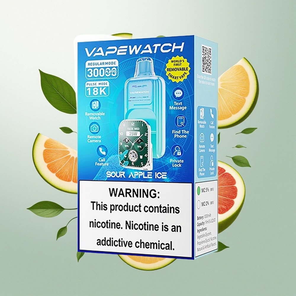 JNR VapeWatch 30000 Puffs 1000mAh Dual Mesh Кисла Јабука Лед