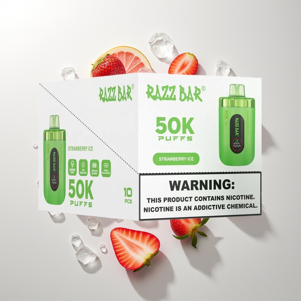 Razz Bar 50K Puffs Једнократна вејп Jagoda Led 1.0 Ohm 2% Nicotine