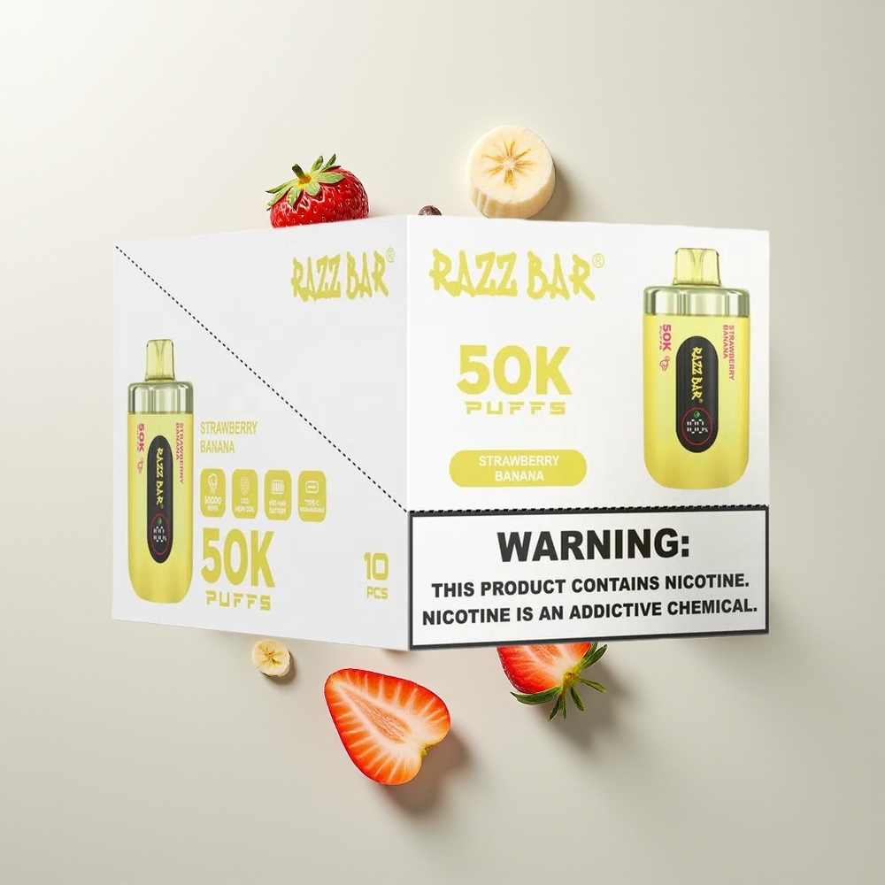 Razz Bar 50K Pufova Једнократна вејп Jagoda Banana 1.0 Ohm Mesh 2% Nicotine