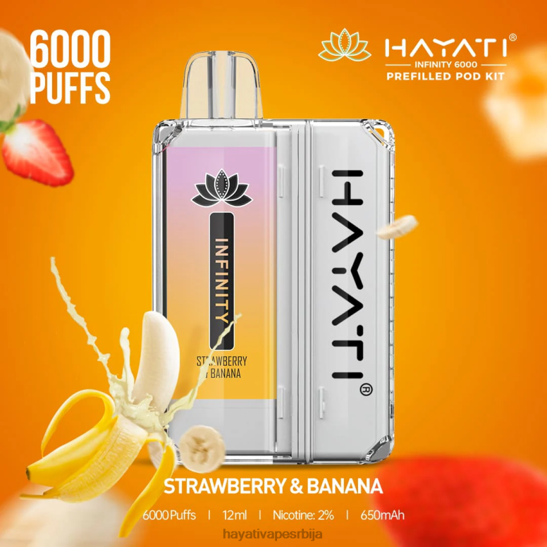 Hayati Infinity 6000 комплета махуна 84XDP159 јагода и банана - Hayati Vapes Wholesale