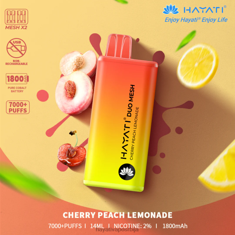 Hayati Duo Mesh за једнократну употребу 84XDP168 лимунада од трешње брескве - Hayati Flavour Vapes