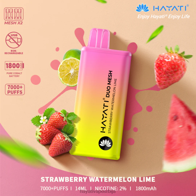 Hayati Duo Mesh за једнократну употребу 84XDP183 јагода лубеница креч - Hayati Vape Near Me
