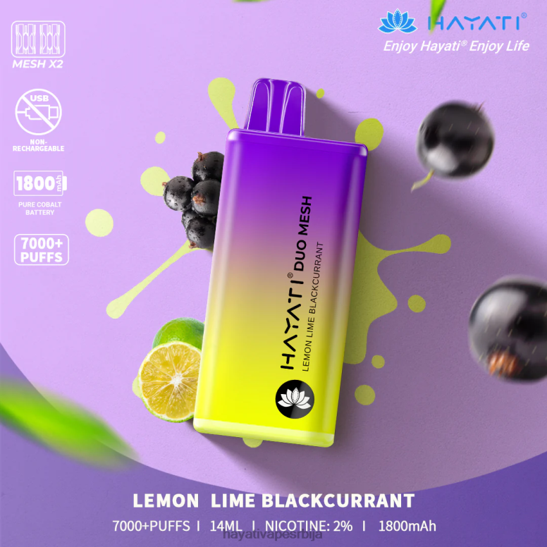 Hayati Duo Mesh за једнократну употребу 84XDP187 лимун лимет црна рибизла - Hayati Flavour List