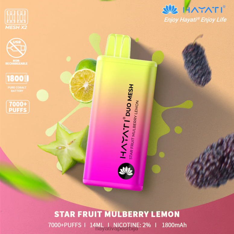 Hayati Duo Mesh за једнократну употребу 84XDP190 звезда воће дуд лимун - Hayati Store Srbija