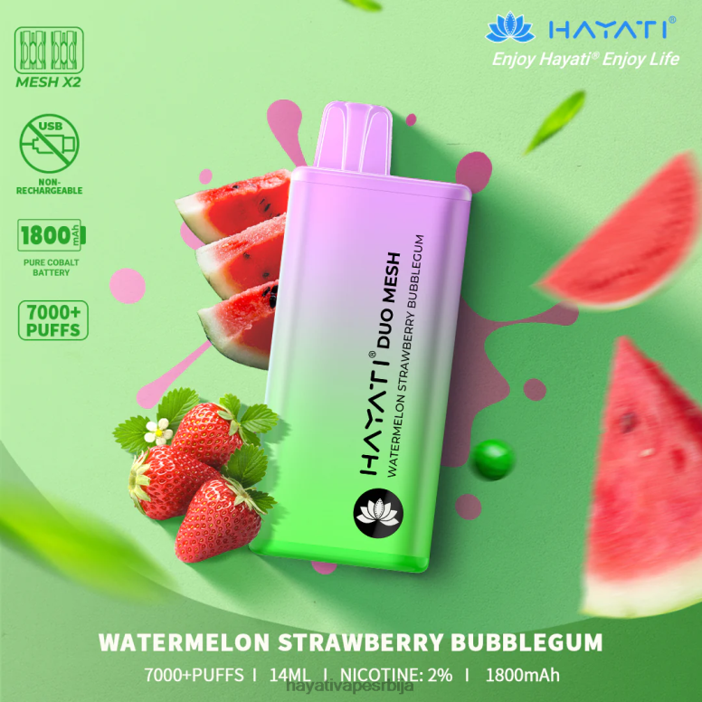 Hayati Duo Mesh за једнократну употребу 84XDP192 лубеница јагода жвакаћа гума - Hayati Vape Flavours
