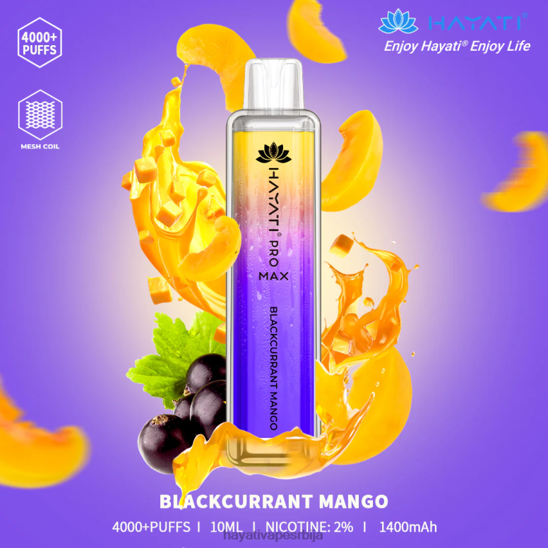 Hayati Pro Max за једнократну употребу 84XDP92 манго од црне рибизле - Hayati Vape Flavours