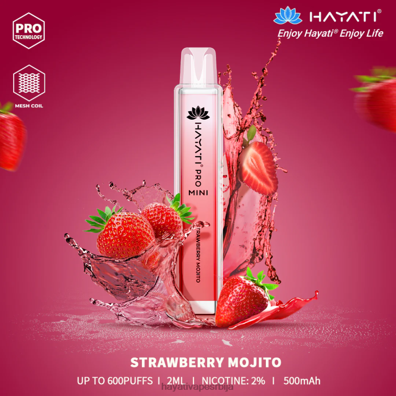 Hayati Pro Mini за једнократну употребу 84XDP21 јагода мојито - Hayati Vape Srbija