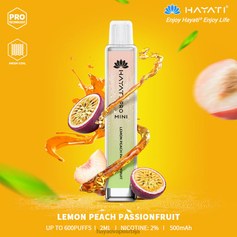Hayati Pro Mini за једнократну употребу 84XDP28 лимун бресква маракује - Hayati Flavour Vapes