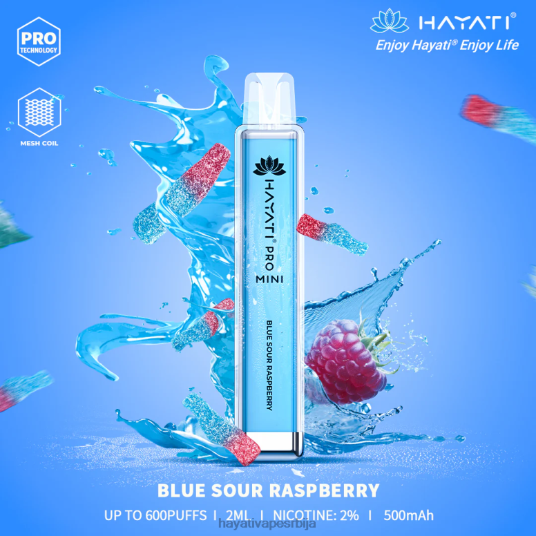 Hayati Pro Mini за једнократну употребу 84XDP4 плава кисела малина - Hayati Vape Review