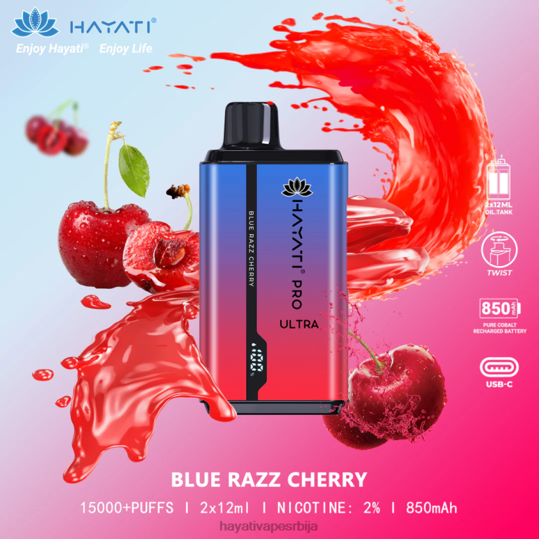 Hayati Pro Ultra за једнократну употребу 15000 пуффс 84XDP193 плава разз трешња - Hayati Vape Near Me