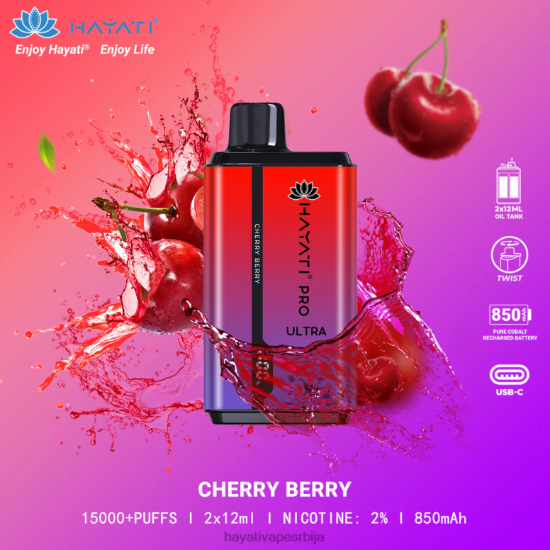 Hayati Pro Ultra за једнократну употребу 15000 пуффс 84XDP199 трешња бобица - Hayati Vapes Wholesale