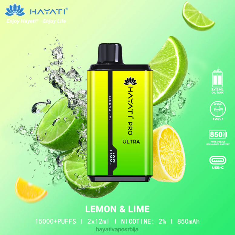 Hayati Pro Ultra за једнократну употребу 15000 пуффс 84XDP203 лимун и лимун - Hayati Vape Near Me