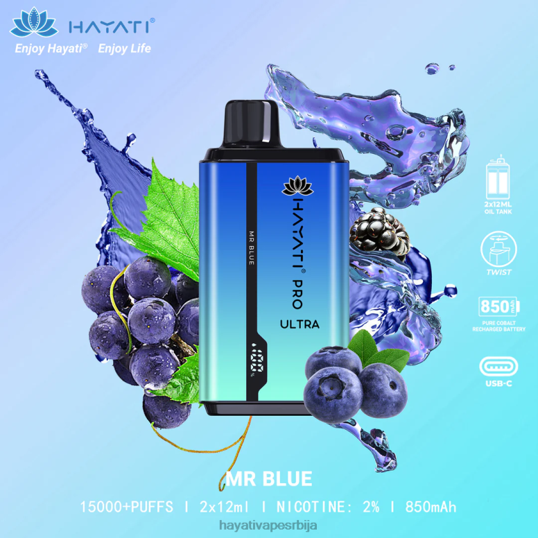 Hayati Pro Ultra за једнократну употребу 15000 пуффс 84XDP207 мр блуе - Hayati Flavour List
