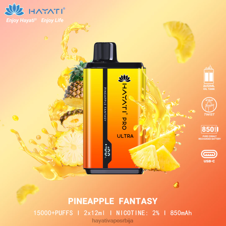 Hayati Pro Ultra за једнократну употребу 15000 пуффс 84XDP208 ананас фантазија - Hayati Flavour Vapes