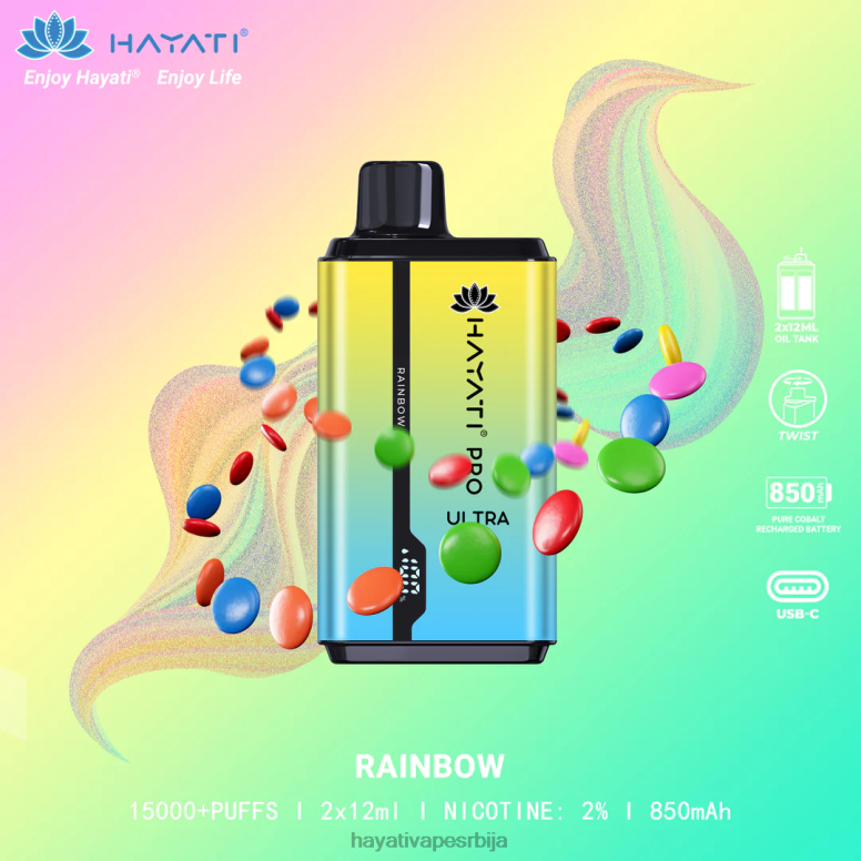 Hayati Pro Ultra за једнократну употребу 15000 пуффс 84XDP209 дуга - Hayati Vapes Wholesale