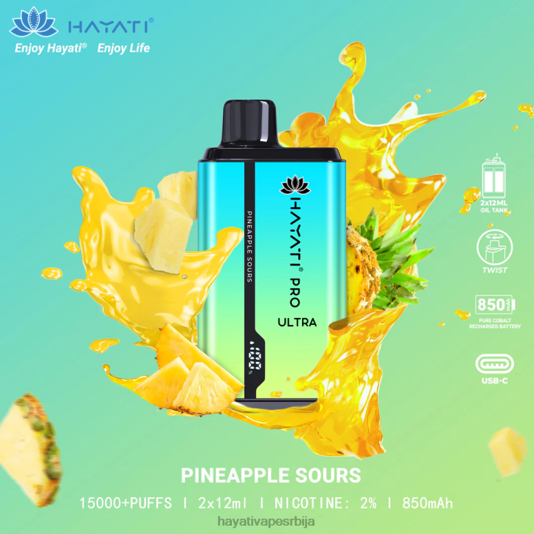 Hayati Pro Ultra за једнократну употребу 15000 пуффс 84XDP223 ананас соурс - Hayati Vape Near Me