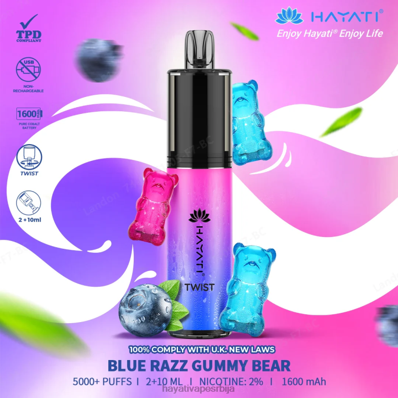 Hayati Twist за једнократну употребу 84XDP64 плави разз гумени медвед - Hayati Vape Review