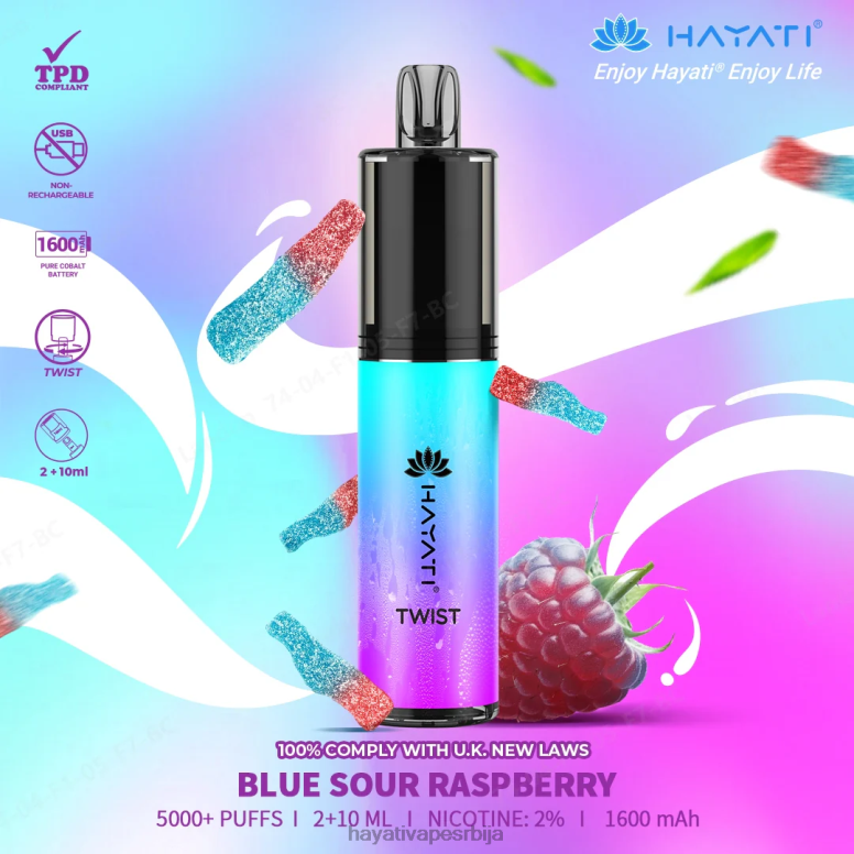 Hayati Twist за једнократну употребу 84XDP65 плава кисела малина - Hayati Srbija