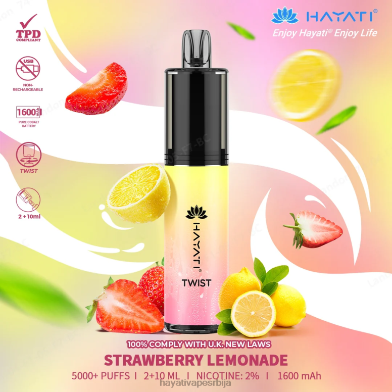 Hayati Twist за једнократну употребу 84XDP84 лимунада од јагода - Hayati Vape Review